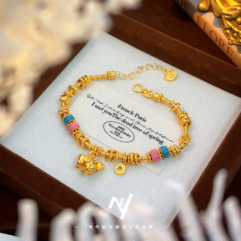 2026 Year of the Horse Cute Chubby Tang Zodiac Horse Enamel Sand Gold Wealth Bringing Spinner Ring Lucky Coiled Bracelet for Wom