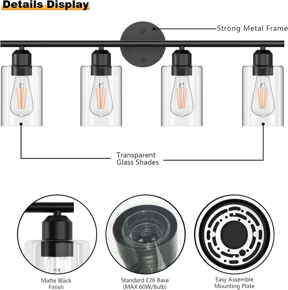 luminarias de vaidade do banheiro iluminacao de vaidade rustica preta sobre o espelho lampada industrial moderna luz 01