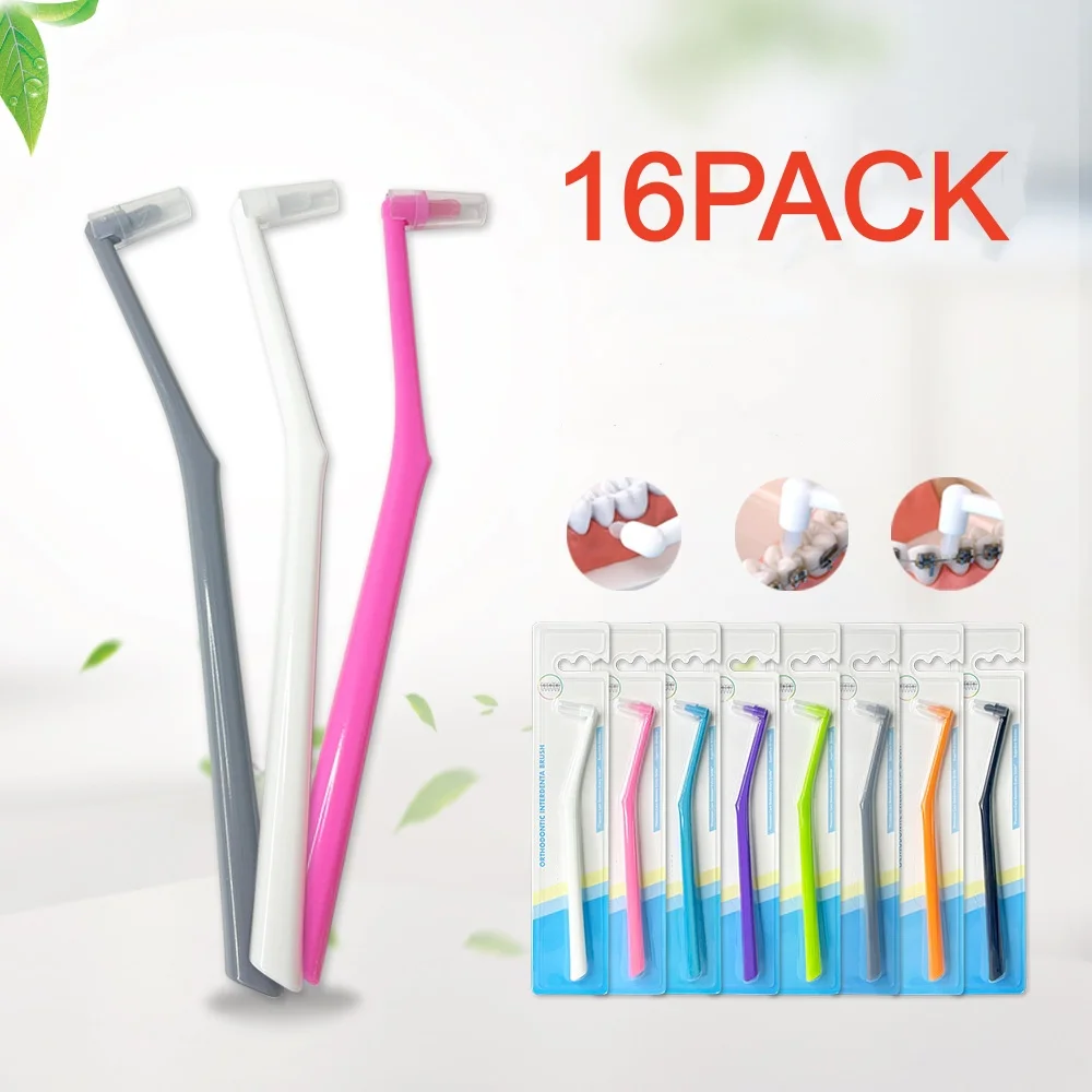 16PACK End Tuft Toothbrush for Orthodontic, Soft Bristles Angled Toothbrushes for Braces, Implants, Retainers, Back Teeth
