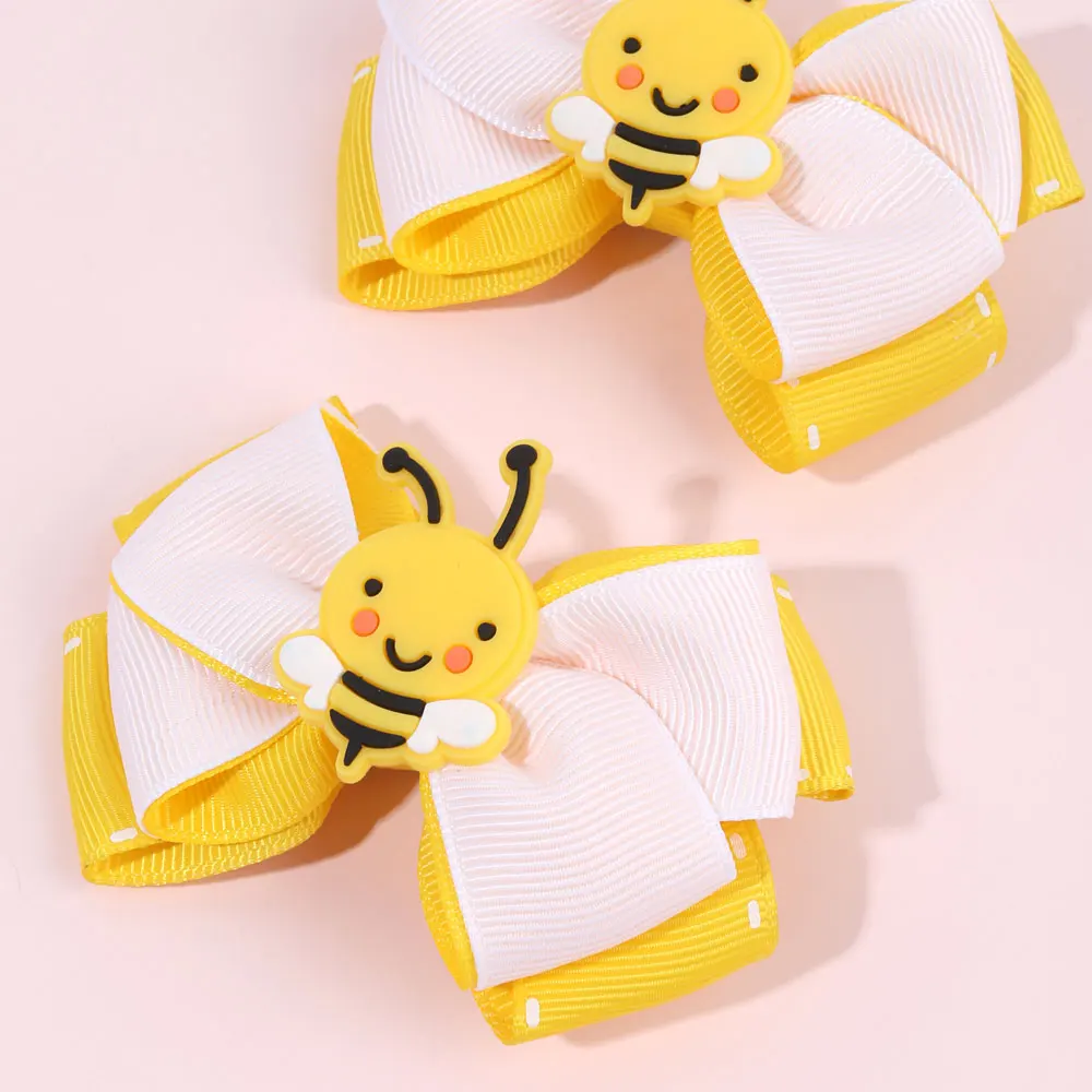 2 pezzi Cartoon Bee Hairpin elegante nastro Bowknot fermagli per capelli bambini torna a scuola accessori per capelli ragazze mollette copricapo