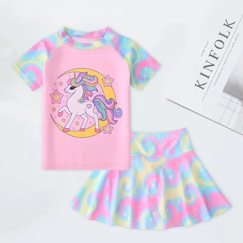 Children's Swimwear Girls Separate New Swimming Sun Protection Quick Drying Medium Children Unicorn Princess Spa Swimwear