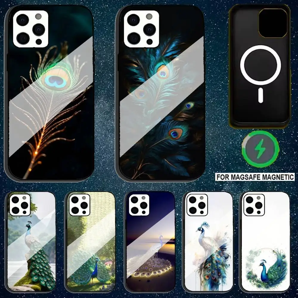 

P-Peacock Feather Phone Case For iPhone 17,16,15,14,13,12,11,Pro,Max,Plus,Mini,SE4,E Magnetic Magsafe Wireless Charging