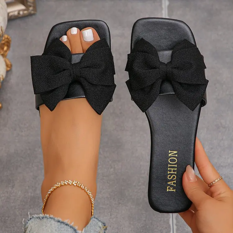 Damen-Flachschuhe, flache, lässige Strandpantoffeln, Sommermode, Schleifen-Sandalen, leichte Outdoor-Schuhe für Damen, Slides für Damen – Detail 17