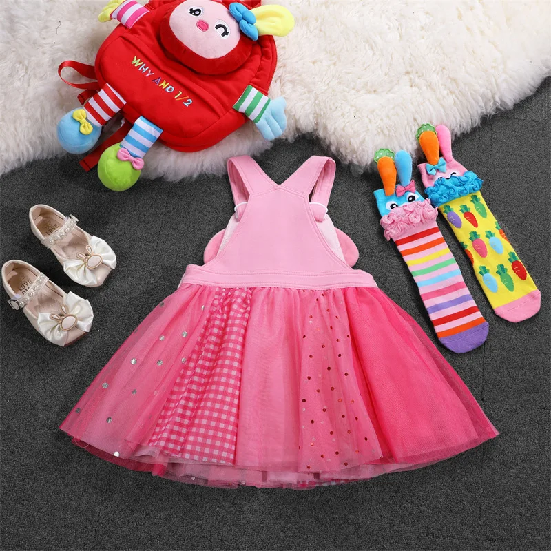 Girls' Skirt 2023 Autumn and Winter Trendy Brand Mesh Strawberry Patchwork Children's Strap Skirt