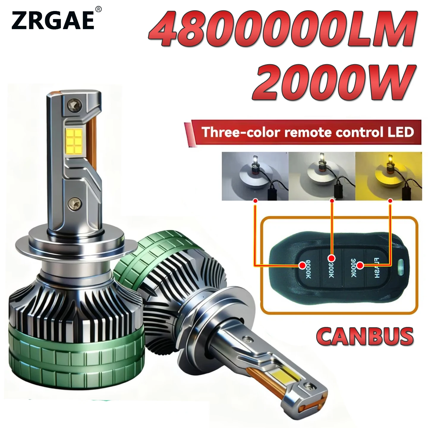 

2000W H11 H7 H4 LED Headlights with H1 HB3 HB4 9005 9006 Hir2 9012 6000K 4300K 3000K with Three Color Remote For Car Headlight