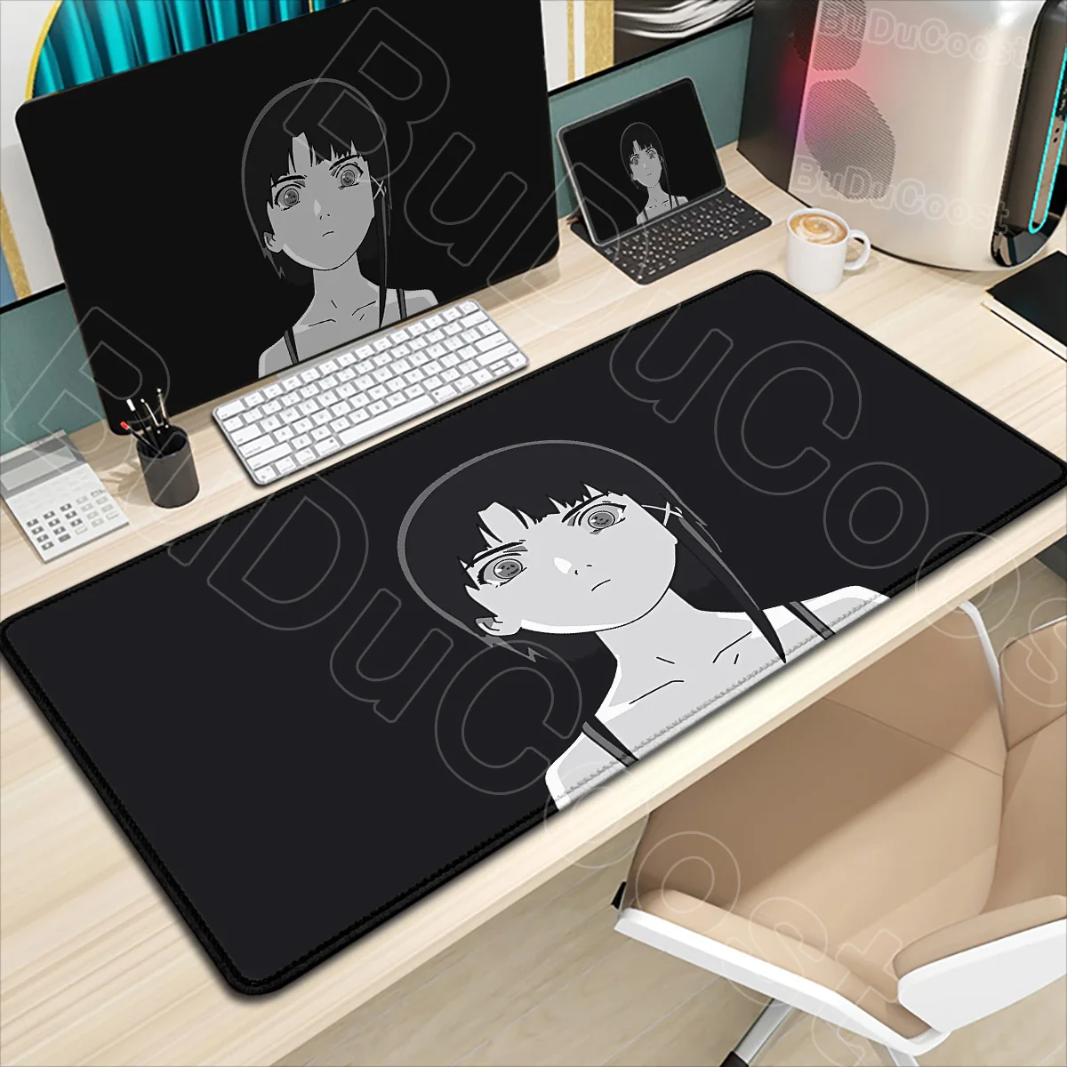 

XXL Girl Gamer Desk Pad Serial Experiments Lain Mouse Pad Anime HD Large Mousepad Gamer Pc Gaming Non-slip Rubber Deskpad Laptop