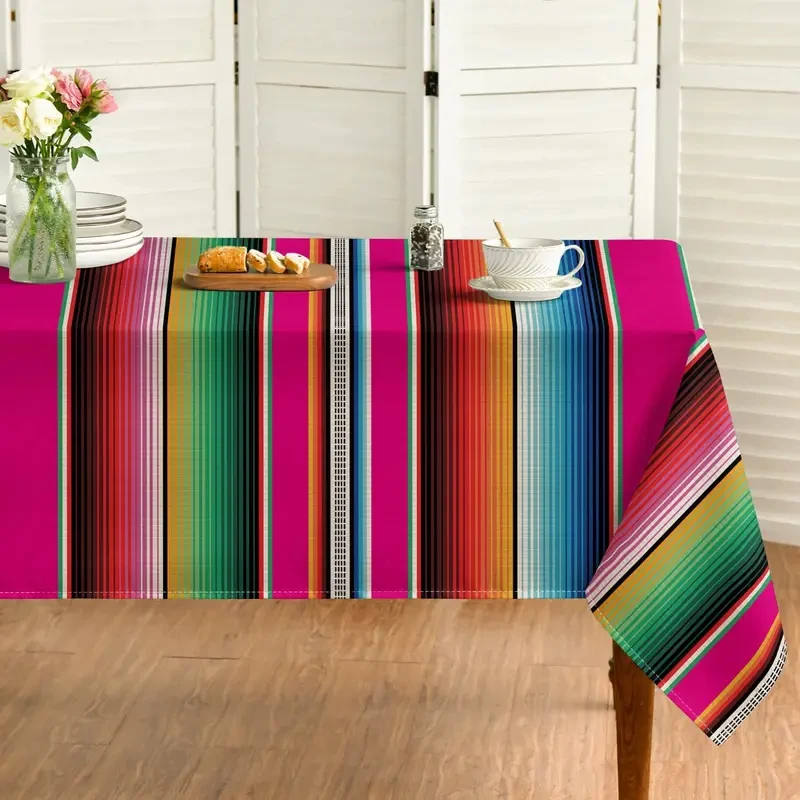 Mexican Stripes Tablecloth Holiday Party Decor Reusable Day Of The Dead Waterproof Tablecloth Mexican Fiesta Decorations