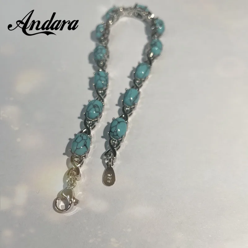 Andara 925 Sterling Silber Türkis Armband für Damen Erschwinglicher Luxusschmuck Geschenk Verlobung – Detail 2