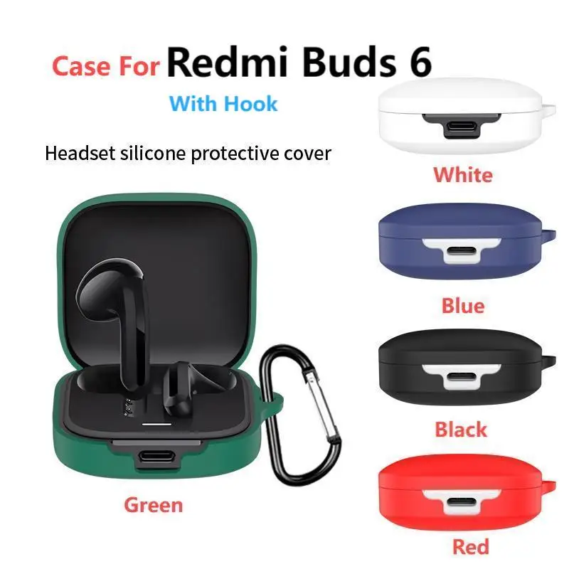 Funda protectora de silicona para auriculares Redmi Buds 6, funda blanda, bolsa de carga, funda para auriculares, bolsa de almacenamiento con gancho