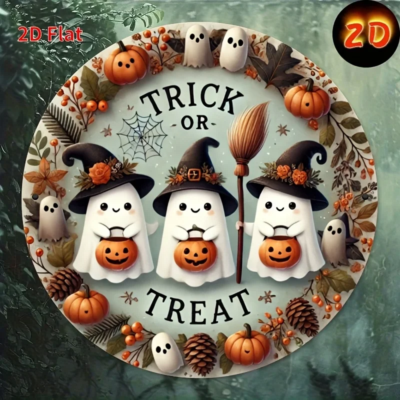 2D Flat, 8-Inch Halloween Round Metal Sign - 