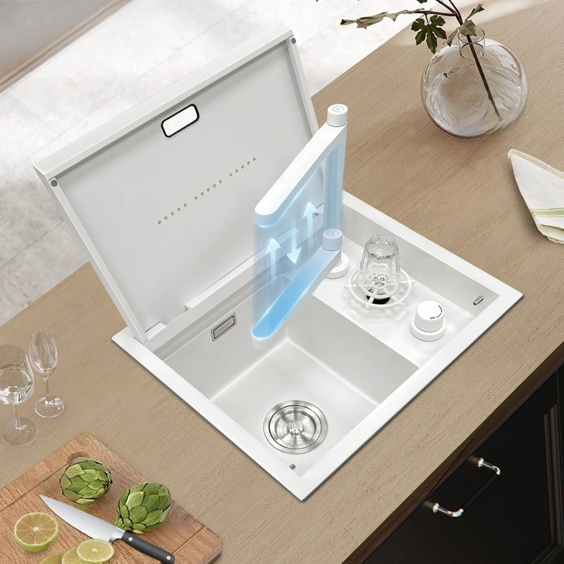 Stainless steel invisible sink with damping cover single slot hidden sideboard fruit and vegetable washing basin