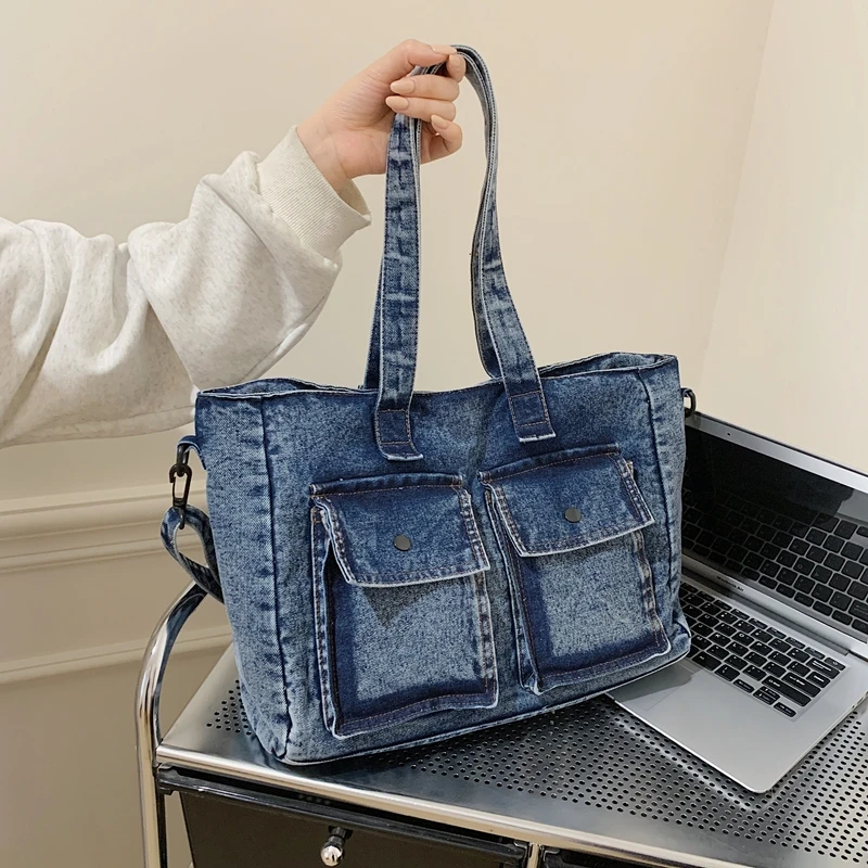

Повседневная вместительная сумка-корзина из холщовой ткани, женская сумка-мессенджер из денима большой вместимости для женщин, сумка-тоут для отдыха и шопинга