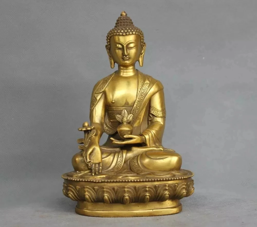 

8-дюймовая тибетская статуя из чистой бронзы Medicine Buddha Bhais Voiaguru