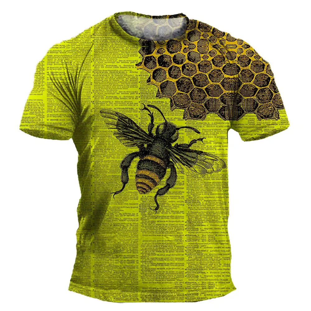 2024 Summer Hot New Retro Bee Honeycomb 3d Printed Men's T-shirt Fashion Casual Plus Size Loose Comfortable Breathable Top