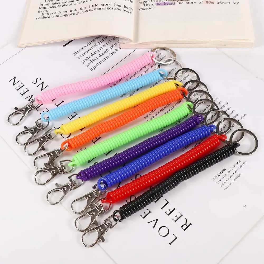 Spring Lanyard Retractable Anti-lost Security Gear Spiral Stretch Keychain Key Cord Clasp Elastic Ropes Spring Rope Key Ring