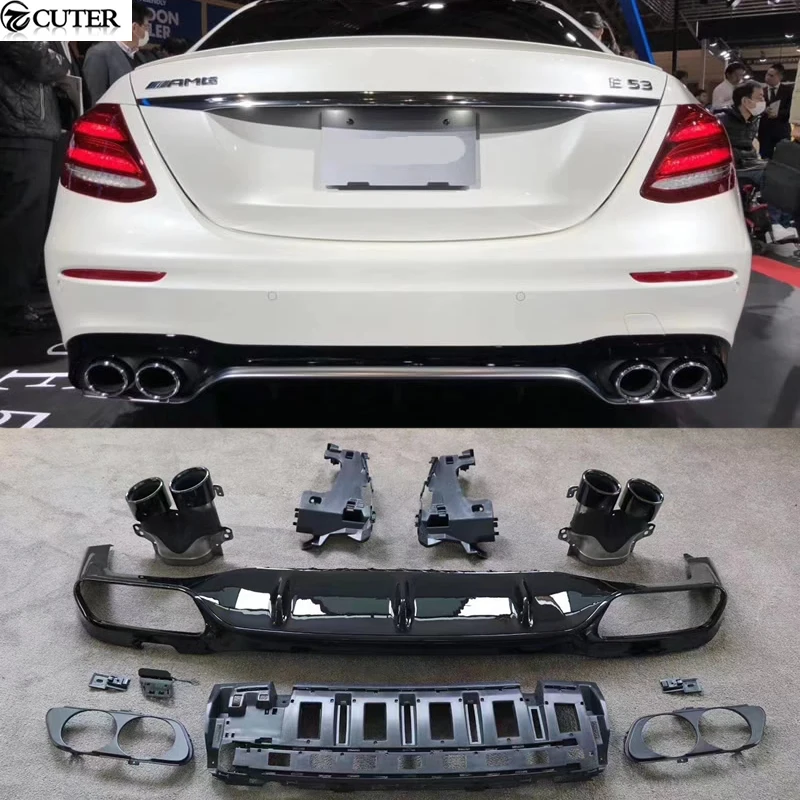 

W213 E200 E300 E53 AMG Style PP Диффузор заднего бампера Наконечники выхлопных газов для Mercedes Benz W213 E300 Комплект кузова автомобиля 16-19