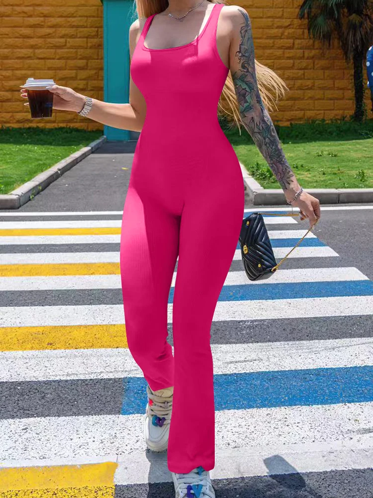 

OQQ женский комбинезон без рукавов с квадратным воротником, спортивный повседневный уличный костюм, эластичный дышащий комбинезон, женский цельный комбинезон