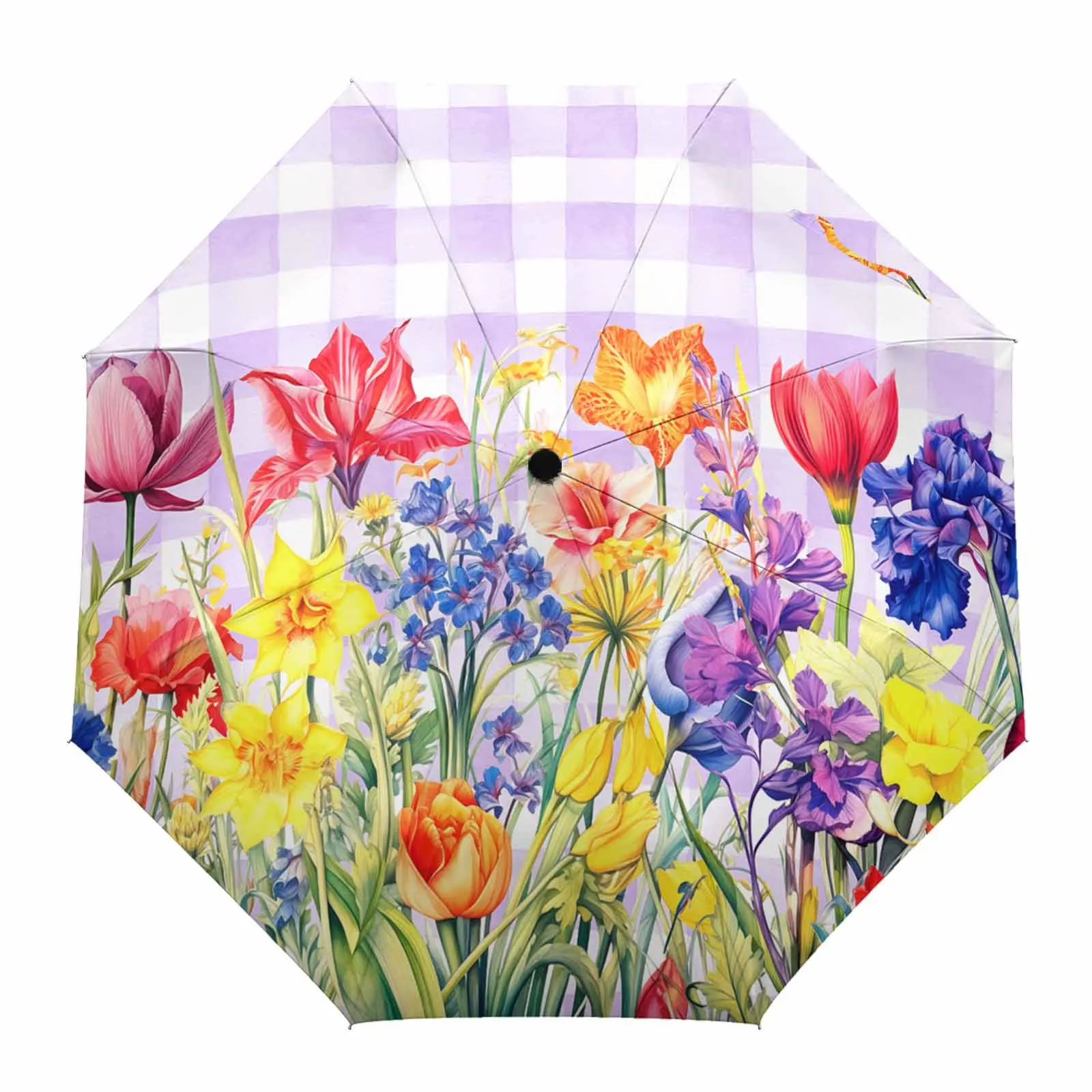 Flower Watercolor Spring Butterfly Tulip Lavender Fully-automatic Umbrella for Outdoor Adults Foldable Eight Strand Umbrella