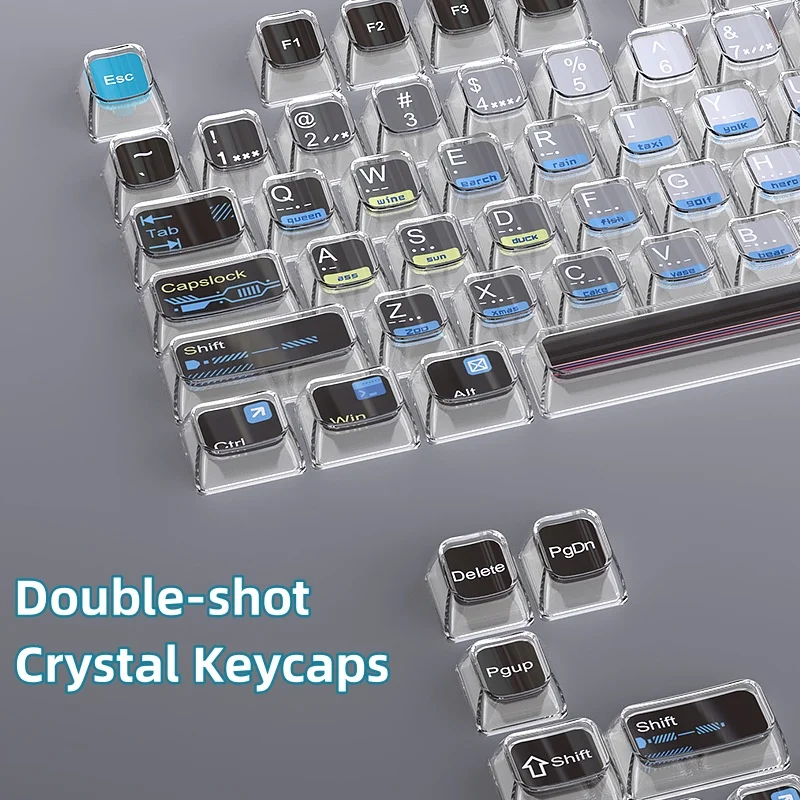 

115 Key Caps Double-shot Crystal Keycaps - MDA Profile, Cyber Colorway, 115-Key Base Set, Transparent Double-Shot Gaming Keycaps