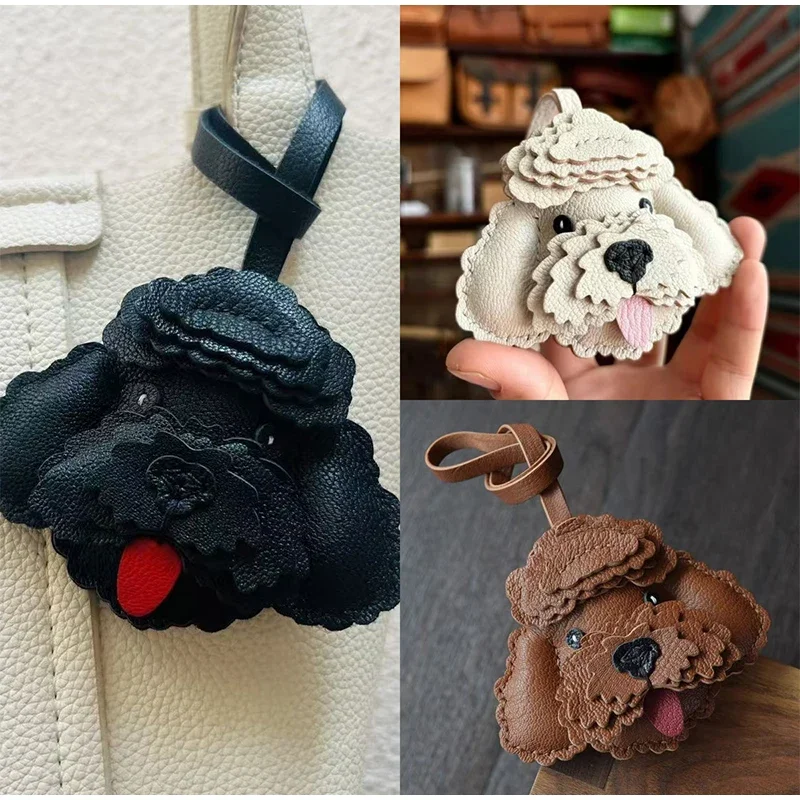 Handmade Genuine Leather Bag Pendant  Accessories Cute animal Dog&cat Hangings Keychain Bag Charms Cute Animal Bag Decorations