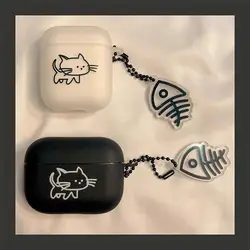 Ins Cartoon Cat Couples Matte Case For AirPods 1/2/3 Soft TPU Cute Cover for AirPods Pro 2 Bluetooth Earphone Case Fish Keychain