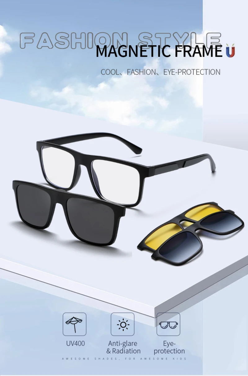 BEMORE Square Prescription Eyeglasses Acetate Women Men Glasses to Graduate with Clip Polarized UV400 Optical Eyewear