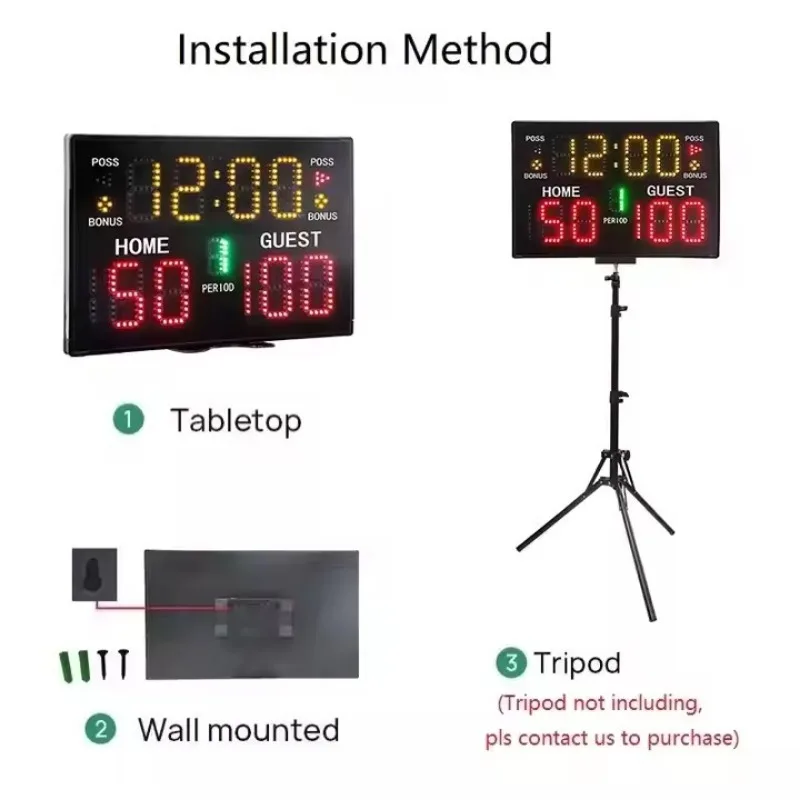 Placar eletrônico de basquete com diodo emissor de luz portátil, placar digital profissional com controle remoto e campainha
