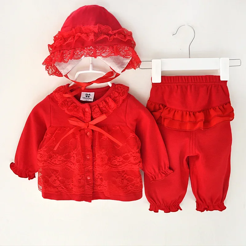 New Born Baby Girl Clothes 0-3 Months Long Sleeve Spring Autumn Set  Sets 1 Year Birthday Pink Red Baby Clothing Shoes 6 9 12