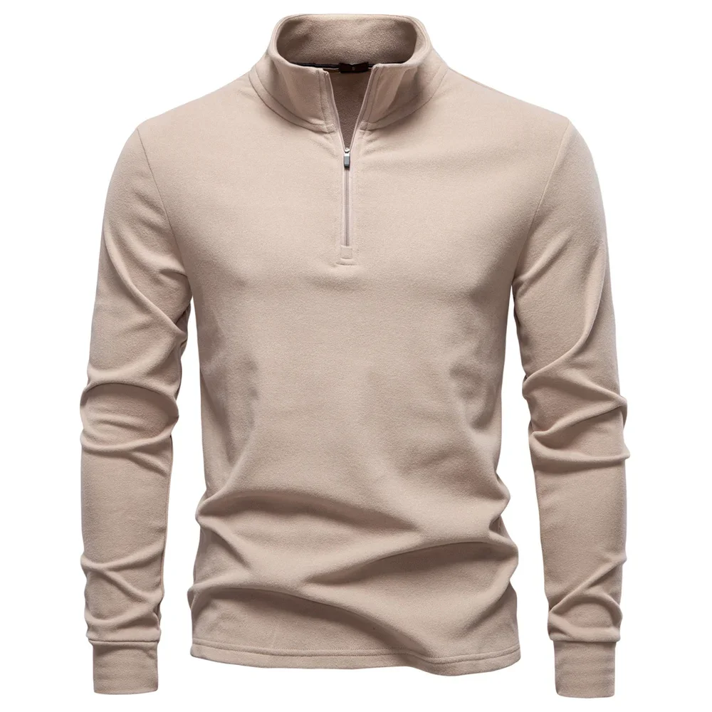 New Men Solid Color thermal Base Shirt Half Zipper Soft Shell Sweatshirt Long Sleeve Breathable Warm Pullover Casual Streetwear