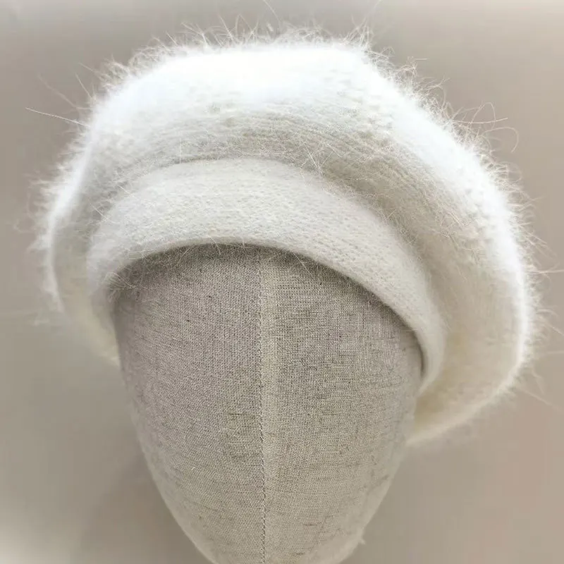 

Корейский вязаный берет с кроличьим мехом на подкладке, шапка художника, зимние шапки для женщин, теплые однотонные шапочки, повседневная простая плоская кепка, женская