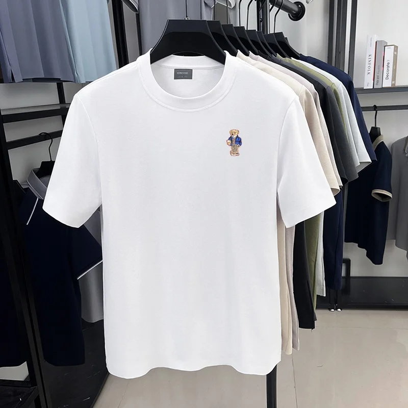 Designer-Sommer-Herren-Kurzarmhemd mit Rundhalsausschnitt, Teddybär-Stickerei, Baumwoll-T-Shirt, vielseitige Freizeitkleidung für den Alltag. – Detail 7