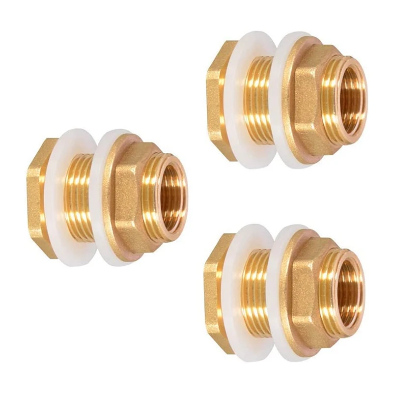 

Solid Brass Bulkhead Fitting,3Sets 1/2In Female 3/4In Male Solid Brass Water Tank Connector Threaded With Silicone Rings