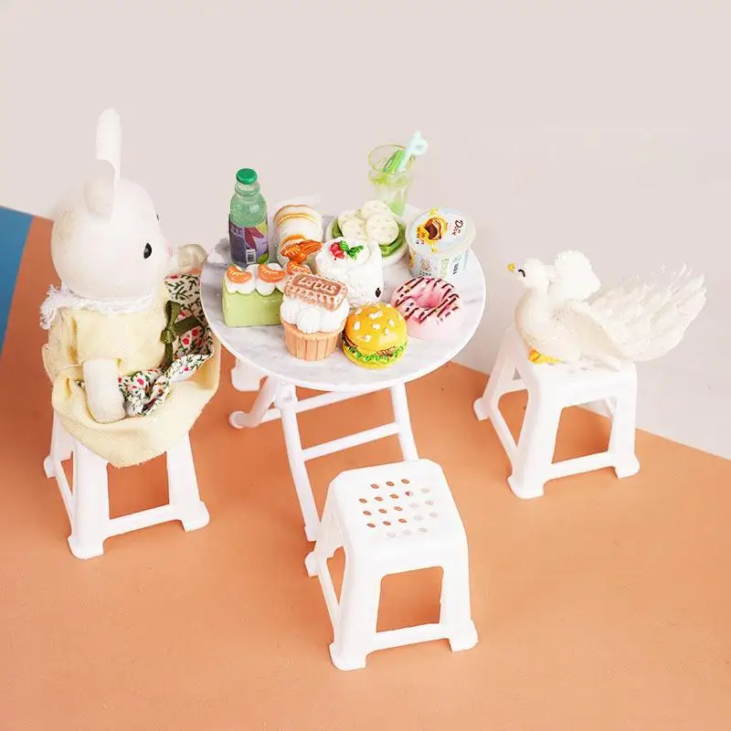 Juego de mesa y sillas de simulación para casa de muñecas, Mini muebles de decoración, accesorios para casa de muñecas, juguete para juego de imitación, 1/12