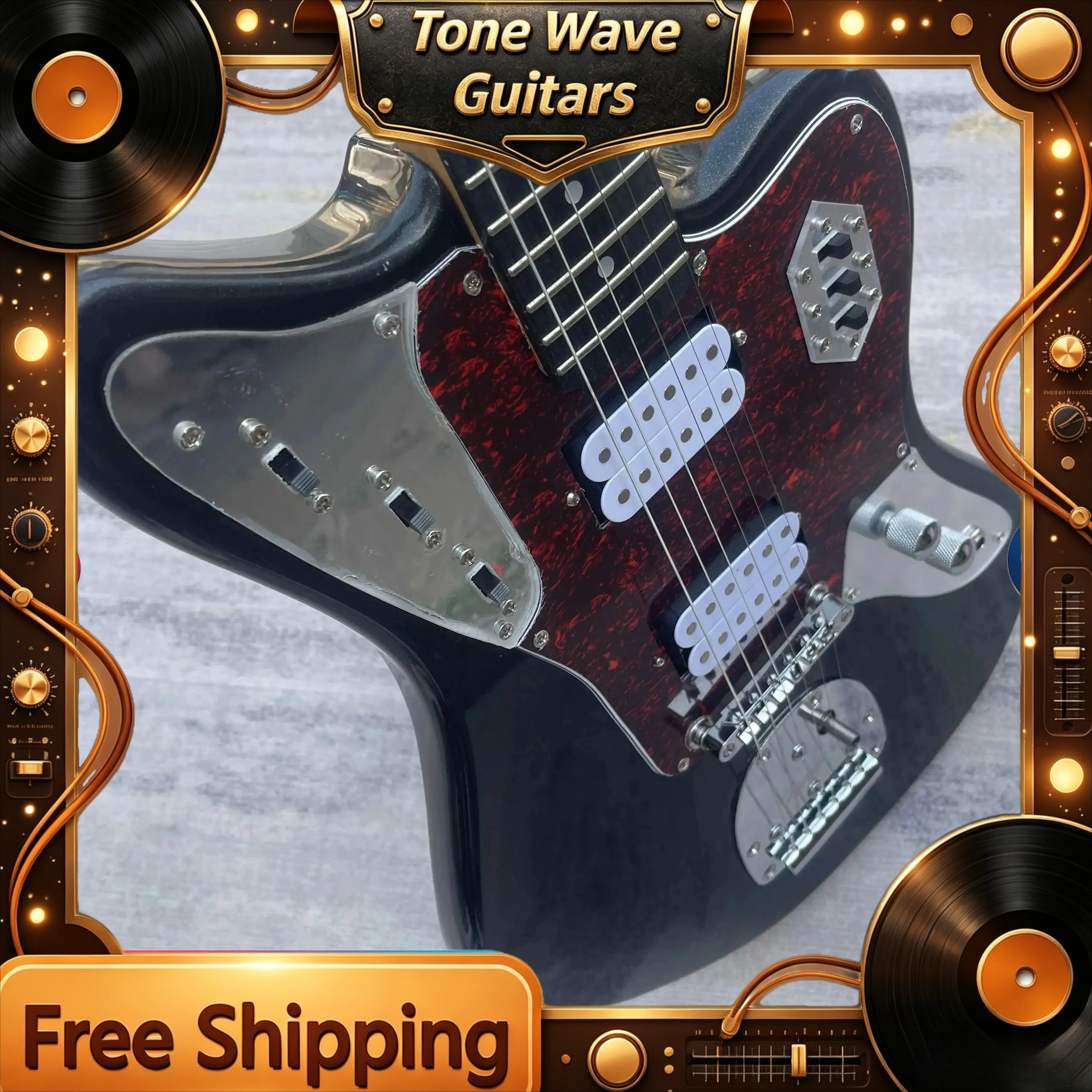 Flashing Black Jazzmaster Offset Guitar Body Electric Guitar Dual Enclosed Pickup Retro Floating Vibrato System Rock Performance