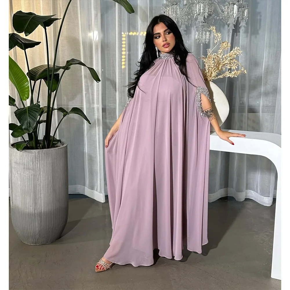 Robe de bal de luxe en cristal, col haut, demi-manches, ligne A, longueur cheville, robes de soirée formelles personnalisées