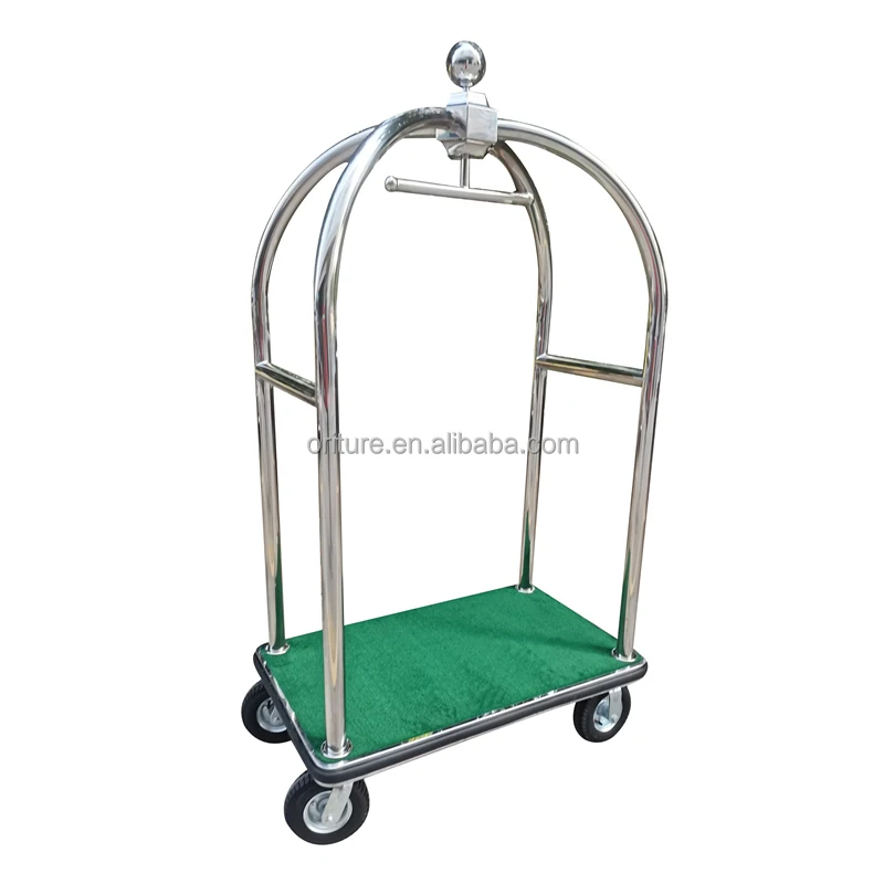 Modern Design Titanium Chrome Finish Durable Stainless Steel Hotel Luggage Cart Trolley 8