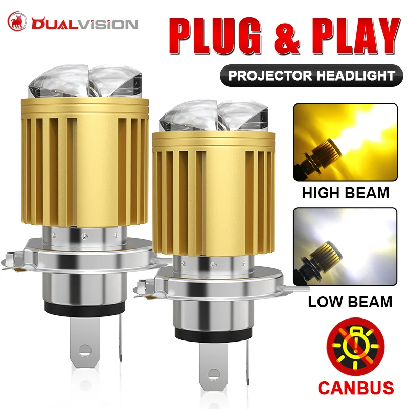 

1000000LM Motorcycle Headlight LED H4 Bulbs Double Lens White Yellow Hi Lo Lamp CSP Spotlight For Moto Scooter ATV 2000W Bright