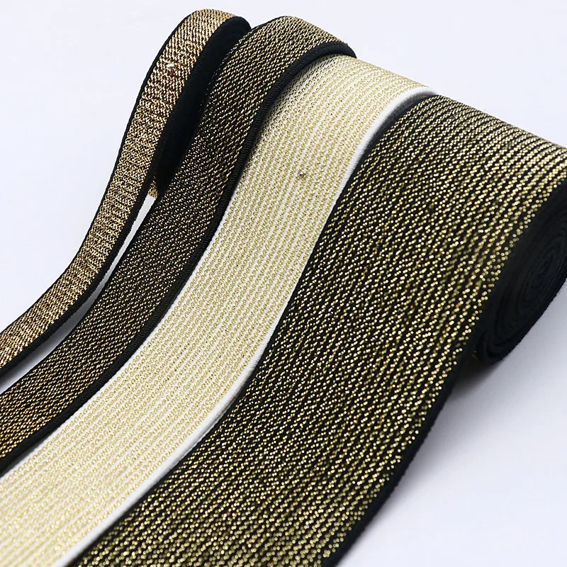 5m High-density Woven Gold Wire and Silver Flat Elastic Belt Gold and Silver Rubber Band DIY Clothing Pants Sewing Accessories