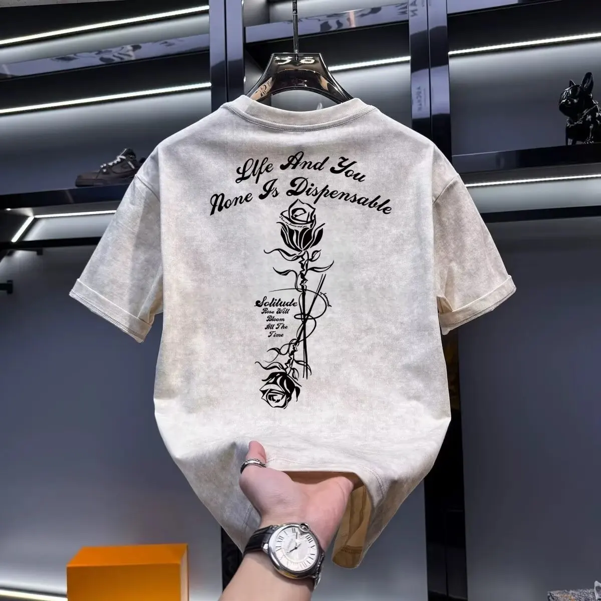 Summer men's khaki T-shirt High quality fashionable men's clothing Harajuku High Street Sports T-shirt Black top M-3XL 2025 New