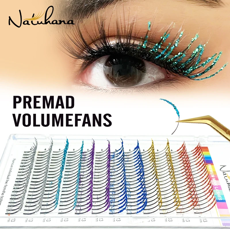 NATUHANA Shiny Colorful Glitter Eyelash Extension DIY Mix Color False Lashes Christmas Cosplay Party