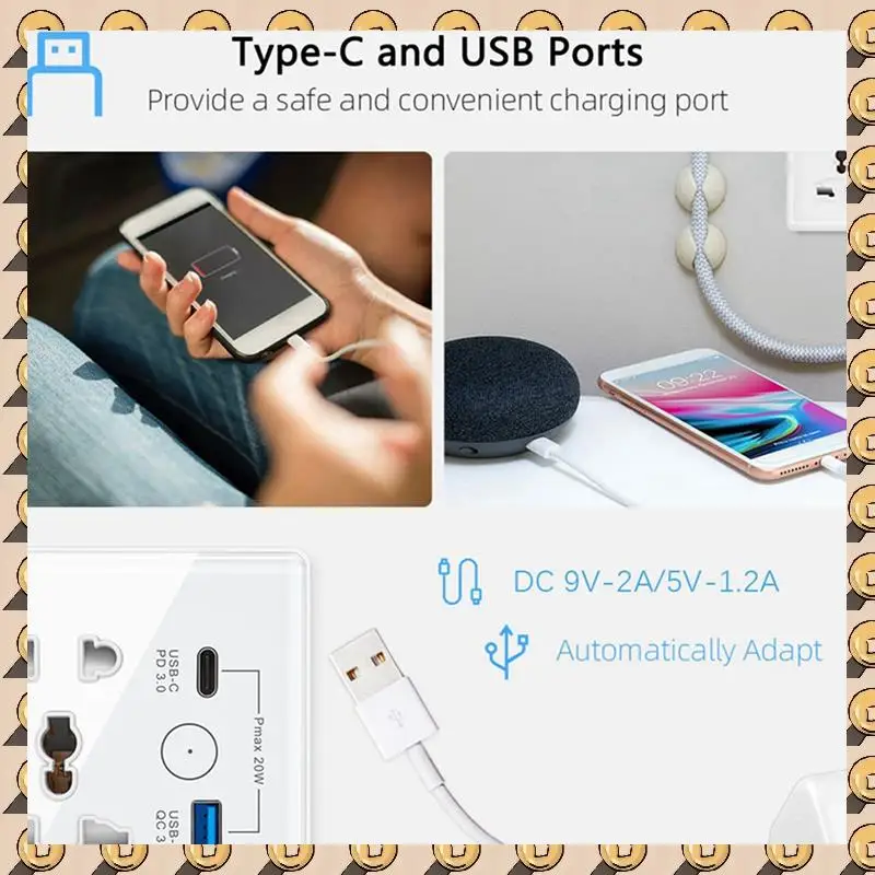 

Умная розетка Tuya с Typec + USB-разъем для быстрой зарядки, дистанционная синхронизация, Wi-Fi, умная британская стандартная розетка 86 типа с пятью отверстиями A