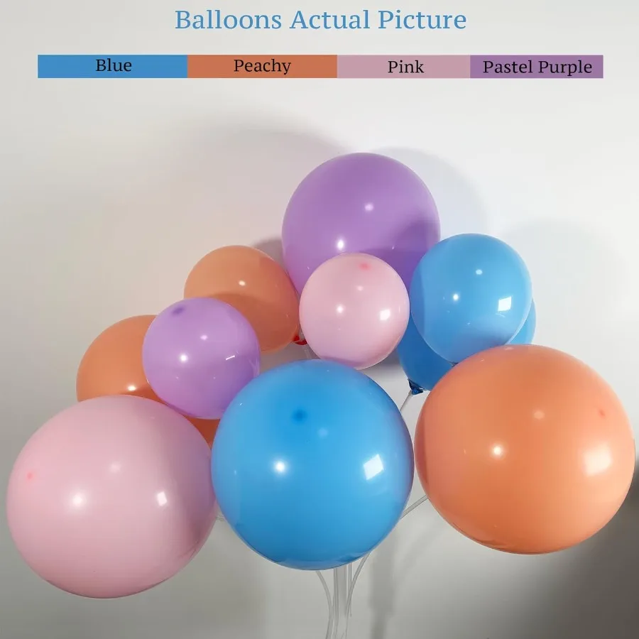 طقم قوس بالونات الخوخ الأزرق مكون من 119 قطعة مع بالونات زهرة الأقحوان الوردية الباستيل مثالية لتزيين أعياد ميلاد الفتيات