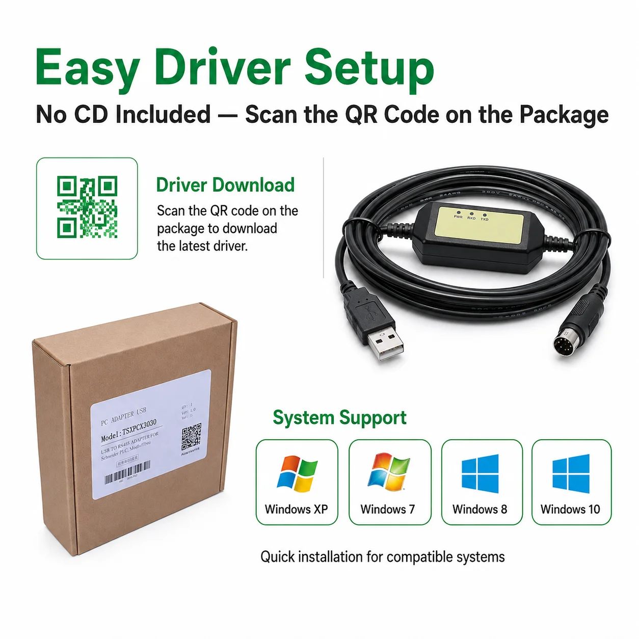 High Performance TSXPCX3030 PLC Programming Download Cable USB to 8-Pin Mini DIN for Schneider TWIDO TSX 3M