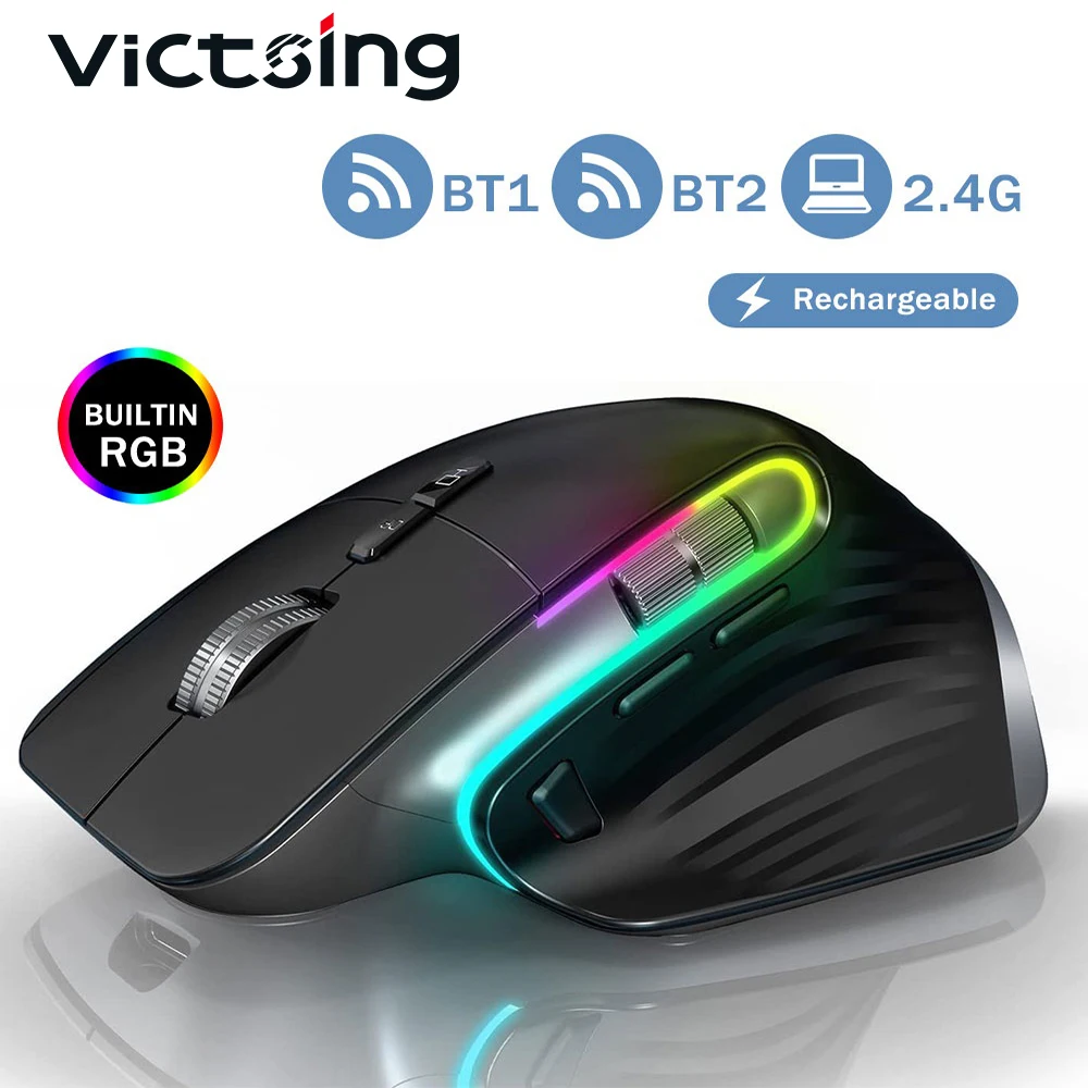 VT 2.4G Wireless+Bluetooth Mouse Adjustable 4000 DPI RGB Wireless Silent Ergonomic Mouse for PC Laptop Windows Computer MacBook