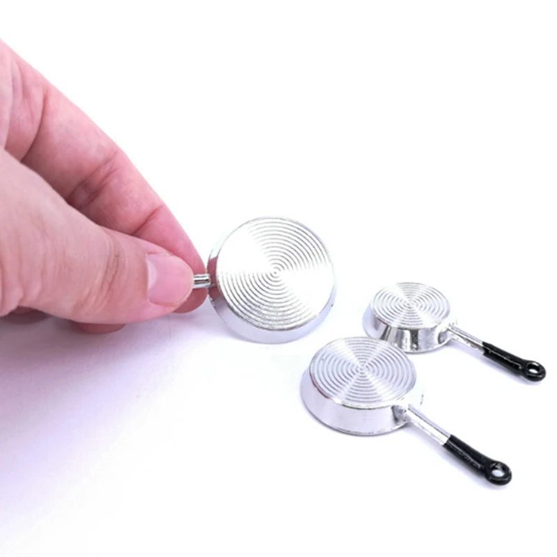 3Pcs/Set 1:12 Dollhouse Miniature Frying Pan Casserole Metal Cookware Kitchen Model Decor Toy Doll House Accessories