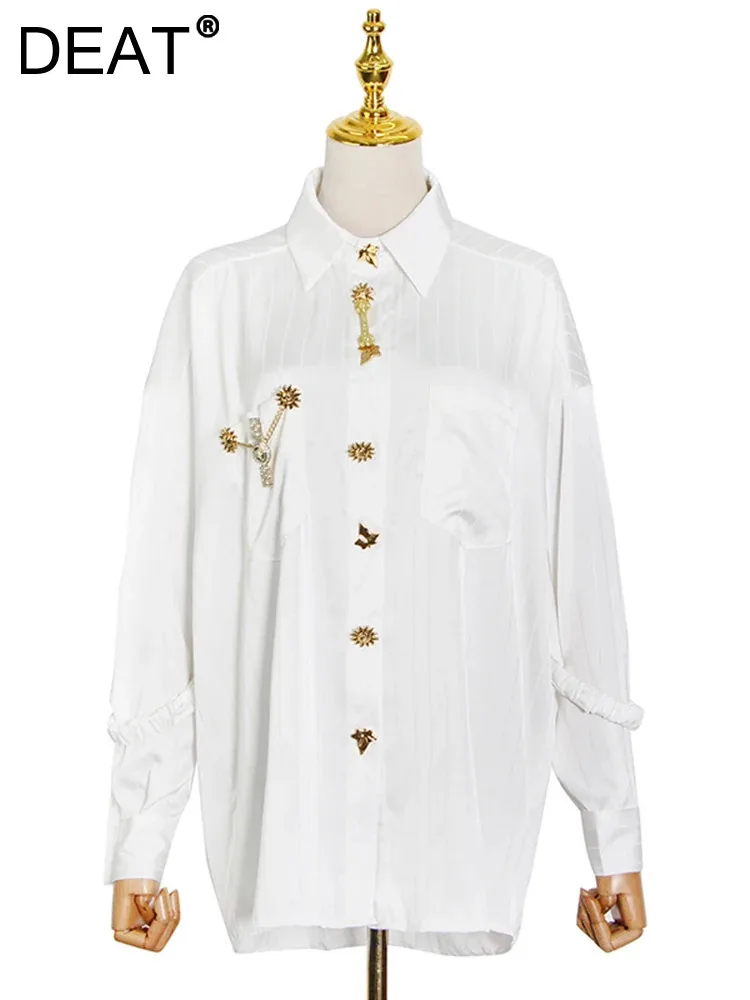 DEAT Fashion Shirts Women Lapel Single Breasted Full Sleeve Elegant Versatile Office Lady New Spring 2024 Female Cloth 15KB5738