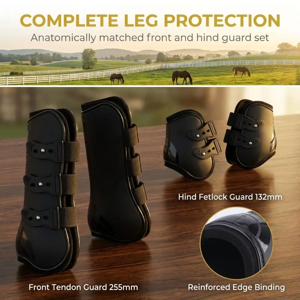 Durable PU Shell Ice Boots for Horses Black Adjustable Buckle Hind Leg Boots Buffer Function Open Straps Leg Protection Boots