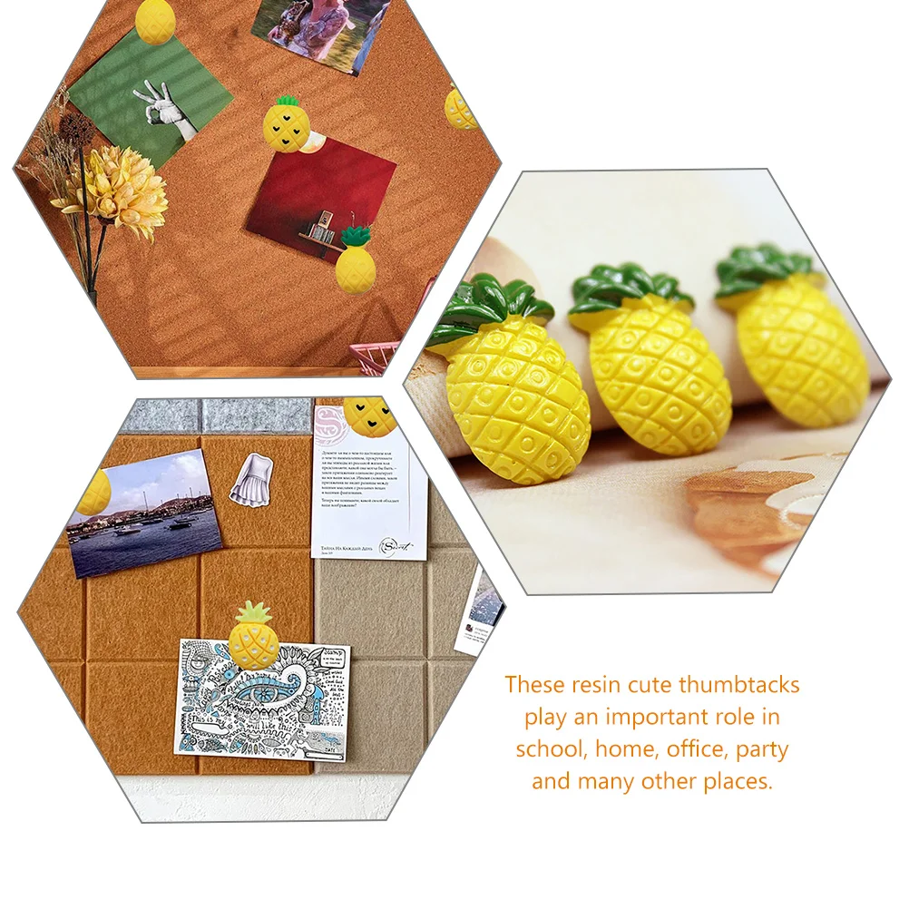 

30pcs Cute Resin Pushpins Cartoon Thumbtacks Decorative Pineapple Shape for Map Bulletin Board Cork Foam Photo Wall Home