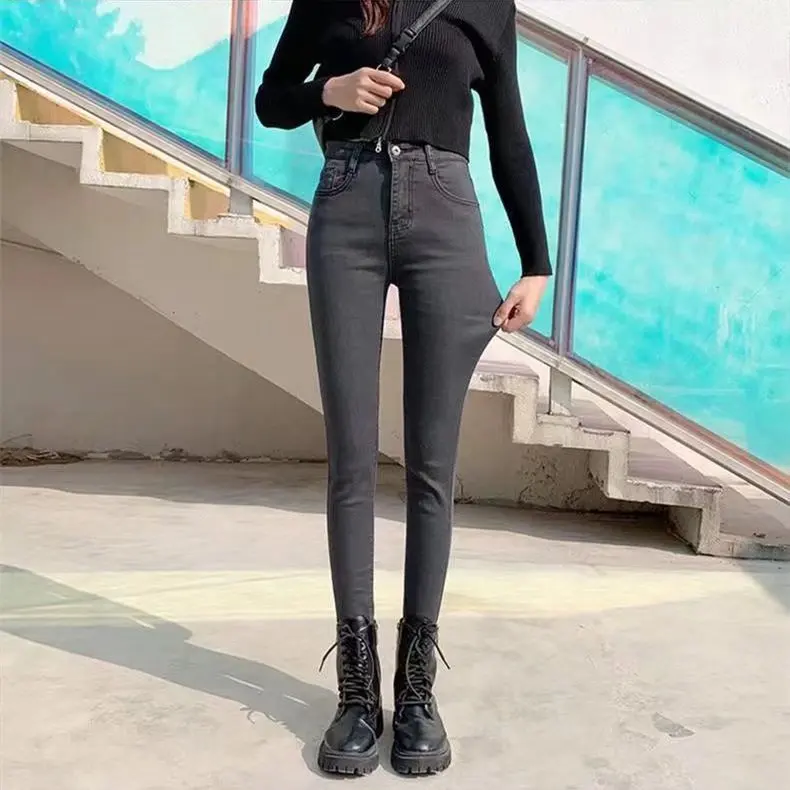 High Waist Slim Fit Stretchy Jeans Women's plus Size 9-Piece Spring Autumn New Style Elastic Tight Leggings Cotton Denim