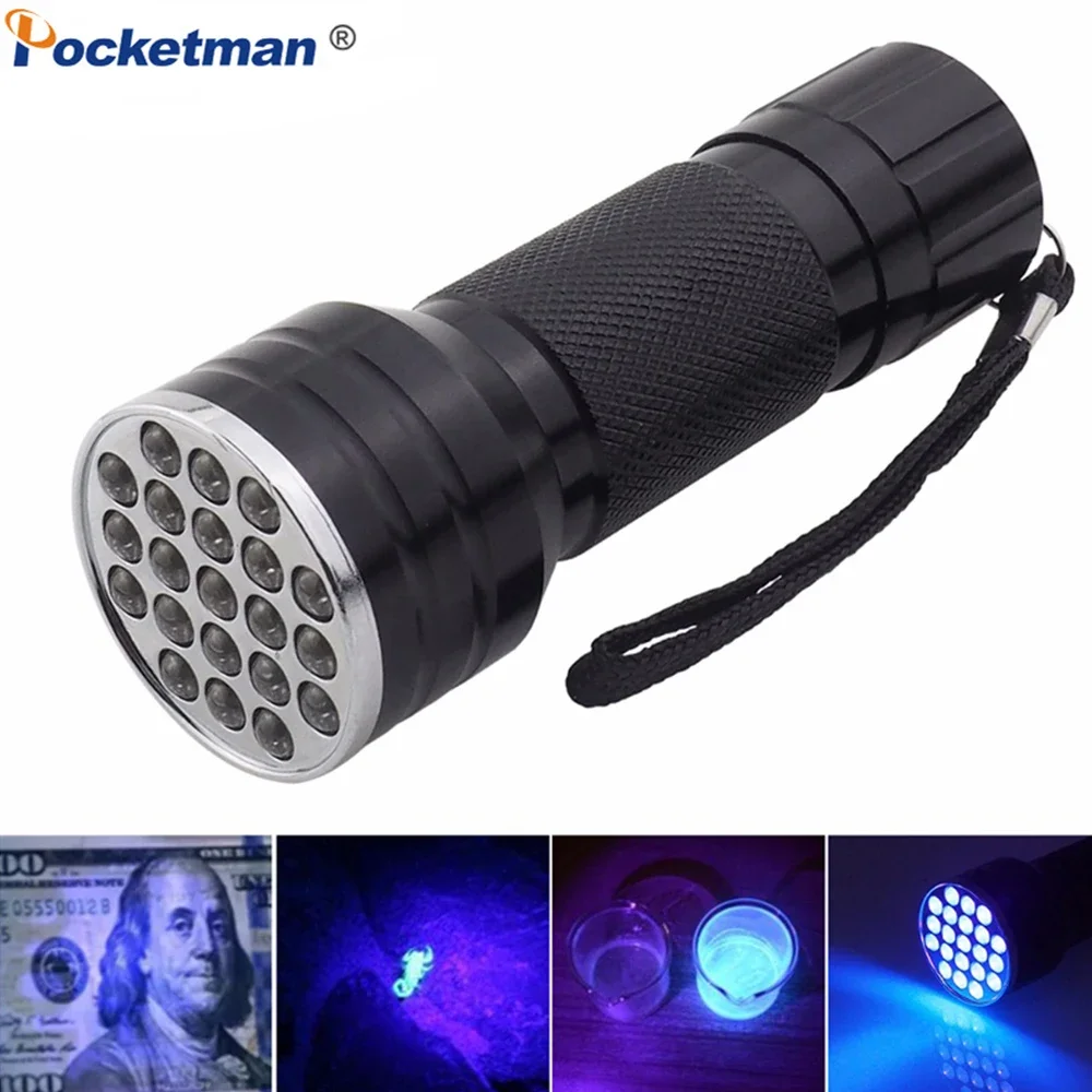 High Quality 21LED UV Flashlight 395-400nm Black Light Flashlights UV Torch Detector for Pet Dog Cat Urine Stain Scorpion